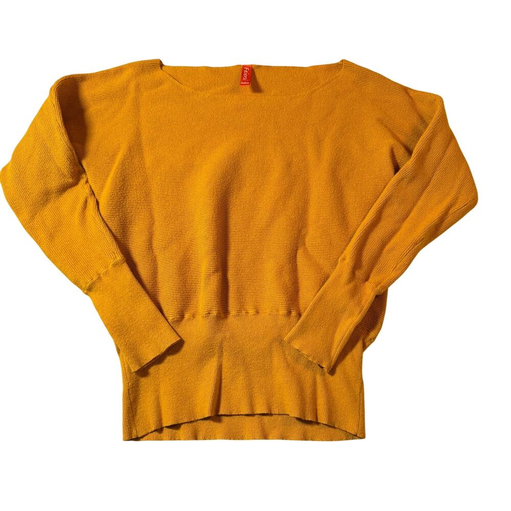 Feiersi Textured Knit Sweater Womens M Mustard Dolman Sleeve Top